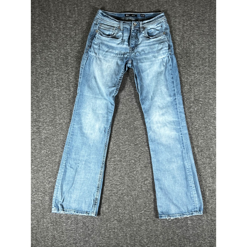 BKE Fulton Mens‎ Straight Leg Light Wash Denim Jeans 31x31 Blue Whiskered